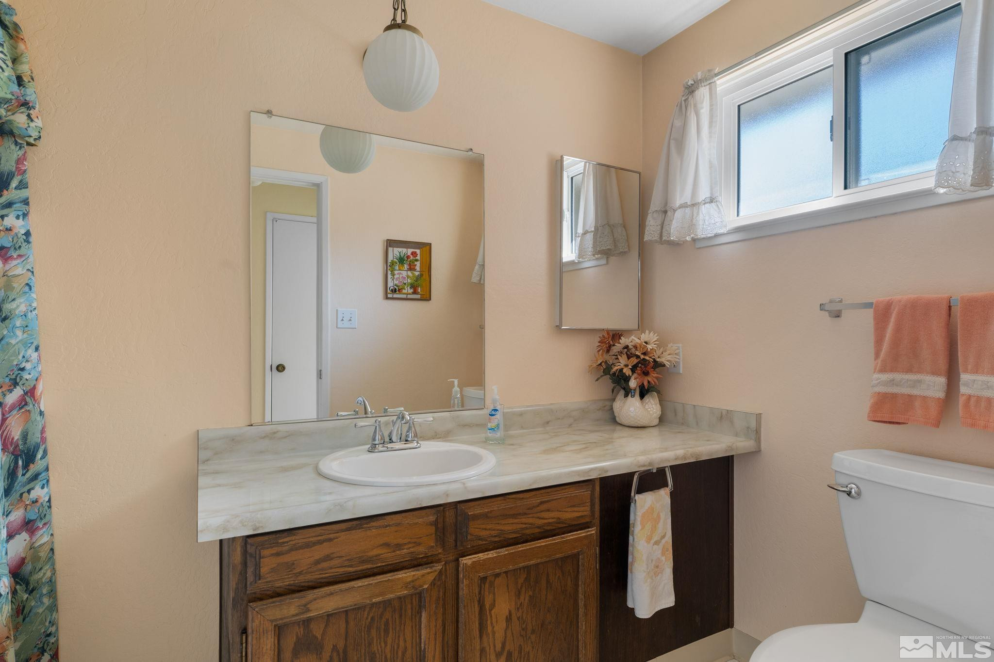 4315 Mendocino Lane Reno, NV 89502 - Photo 24 of 31 a bathroom with a granite countertop sink a toilet and a mirror