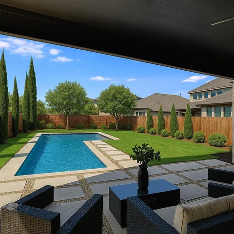 a view of a chairs and table in the patio