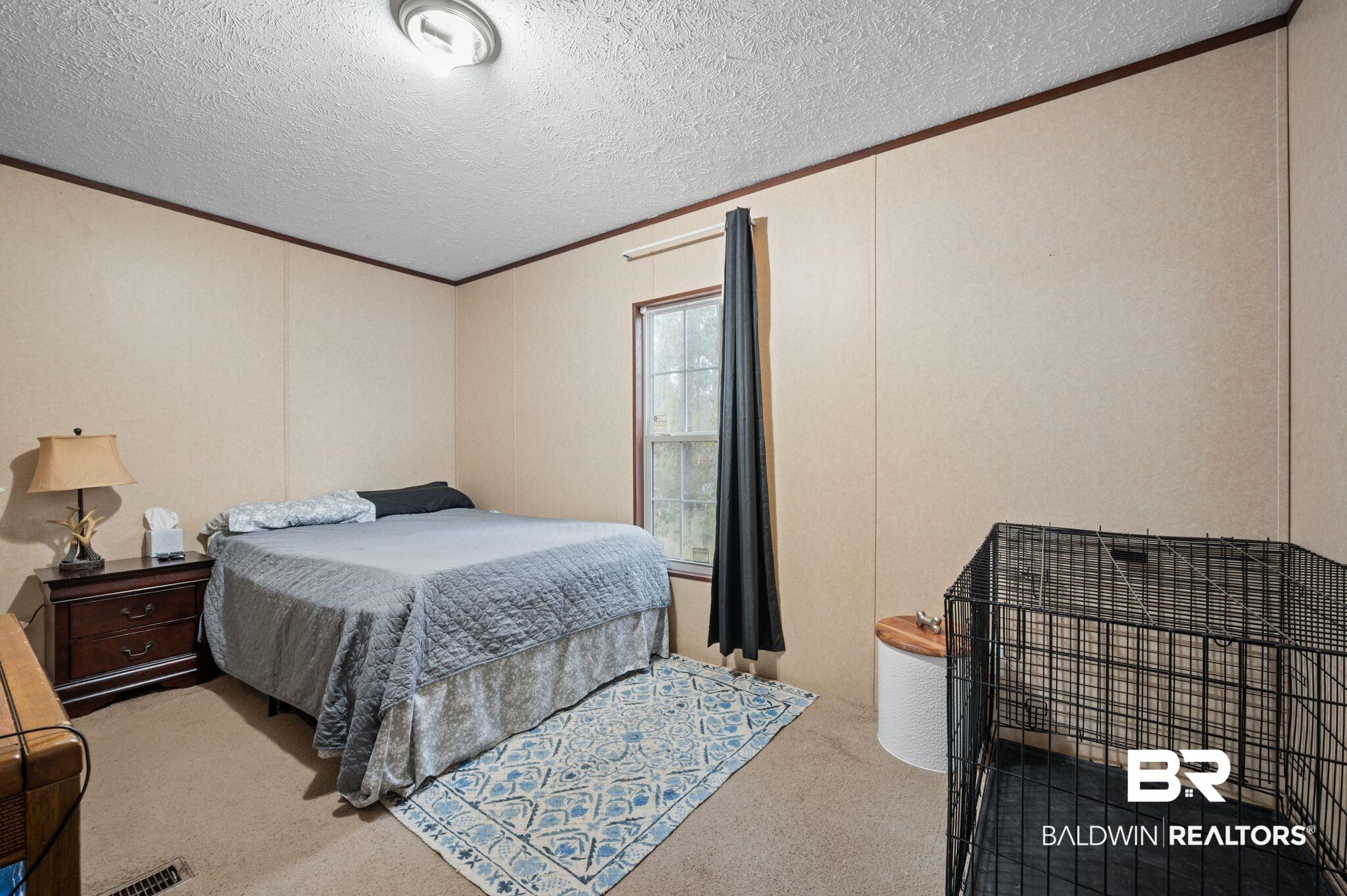 39908 T A Chastang Road Bay Minette, AL 36507 - Photo 13 of 20 Carpeted bedroom featuring visible vents, crown molding, and a textured ceiling