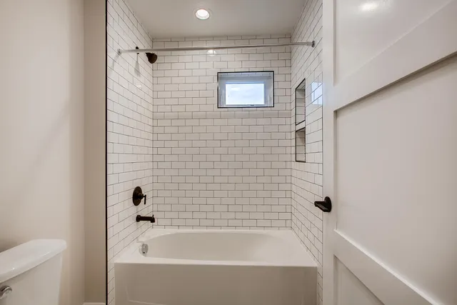 a bathroom with a bathtub