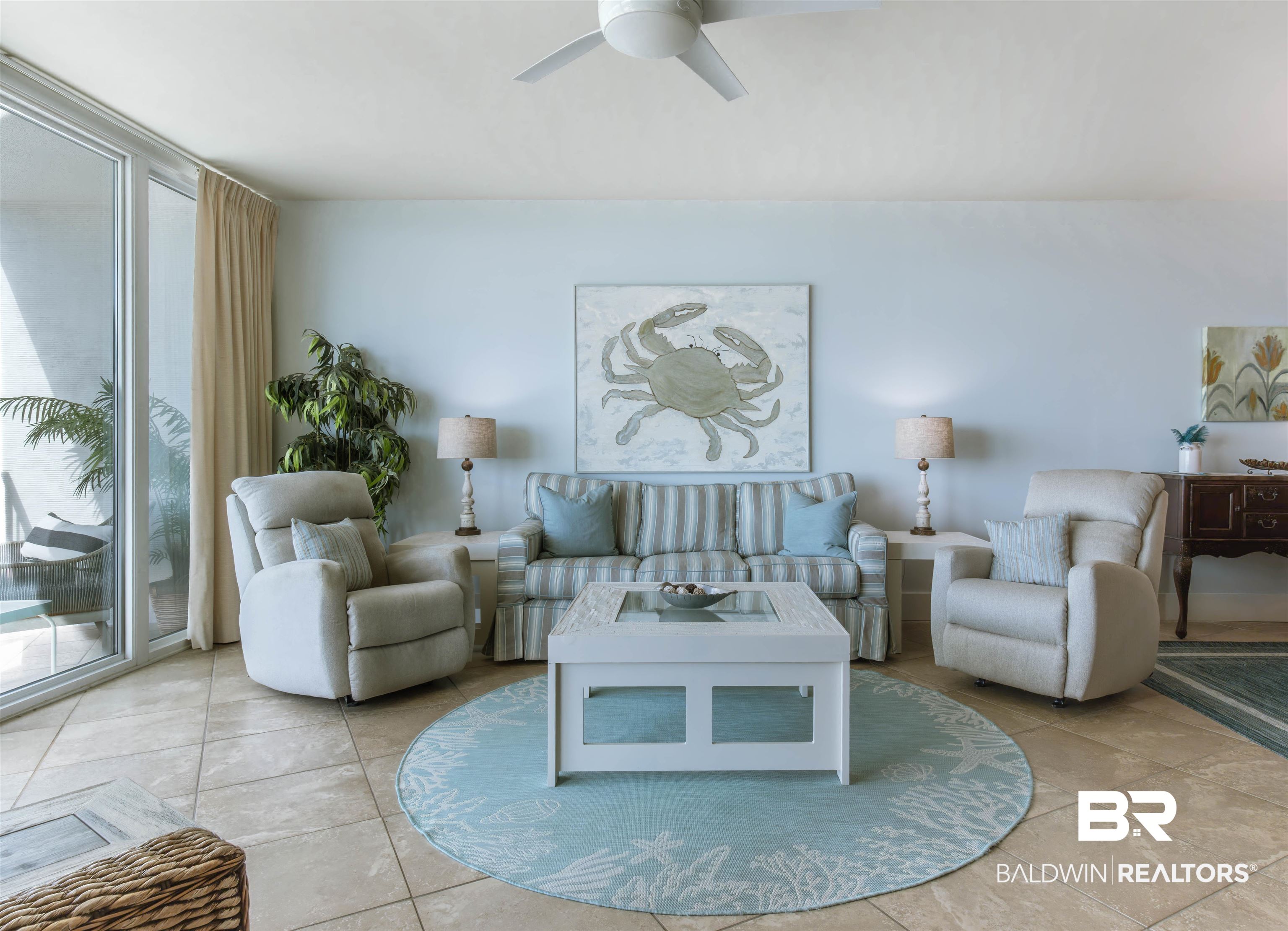 28107 Perdido Beach Boulevard, Unit D714 Orange Beach, AL 36561 - Photo 11 of 88 Living room featuring a ceiling fan