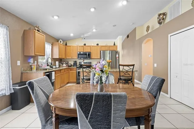 a view of a kitchen and living room