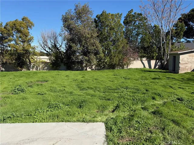 a view of a house with backyard and trees
