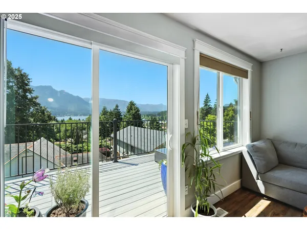 a balcony with furniture