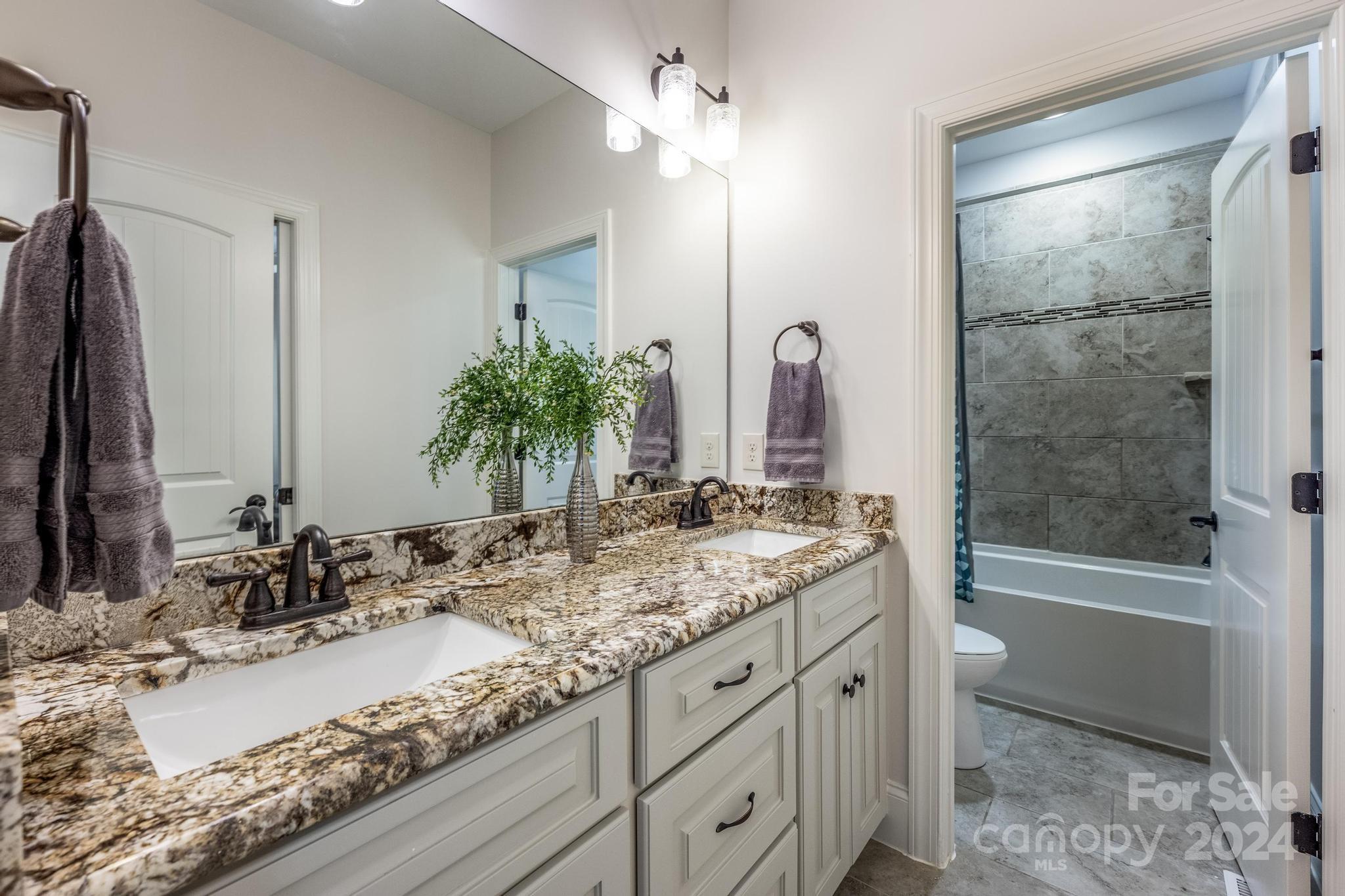 320 Barber Loop Mooresville, NC 28117 - Photo 25 of 44 a bathroom with a granite countertop sink and a mirror