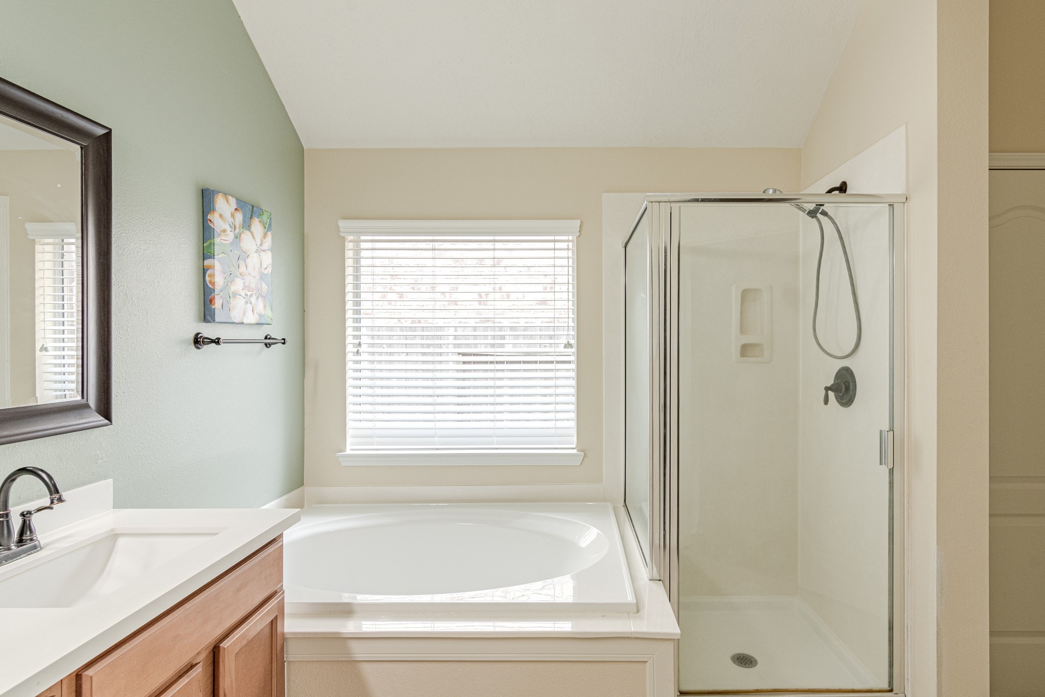 2954 Smokey Forest Lane Spring, TX 77386 - Photo 29 of 40 a bathroom with a granite countertop tub sink and mirror