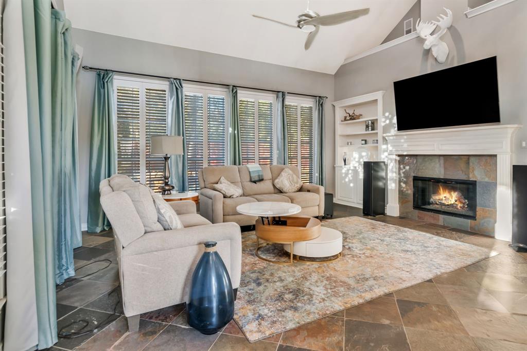 508 Cypress Court Keller, TX 76248 - Photo 15 of 40 a living room with furniture a flat screen tv and a fireplace