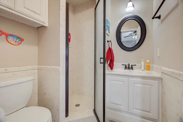 a view of a garage with gym equipment