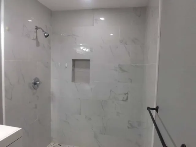 a bathroom with a shower