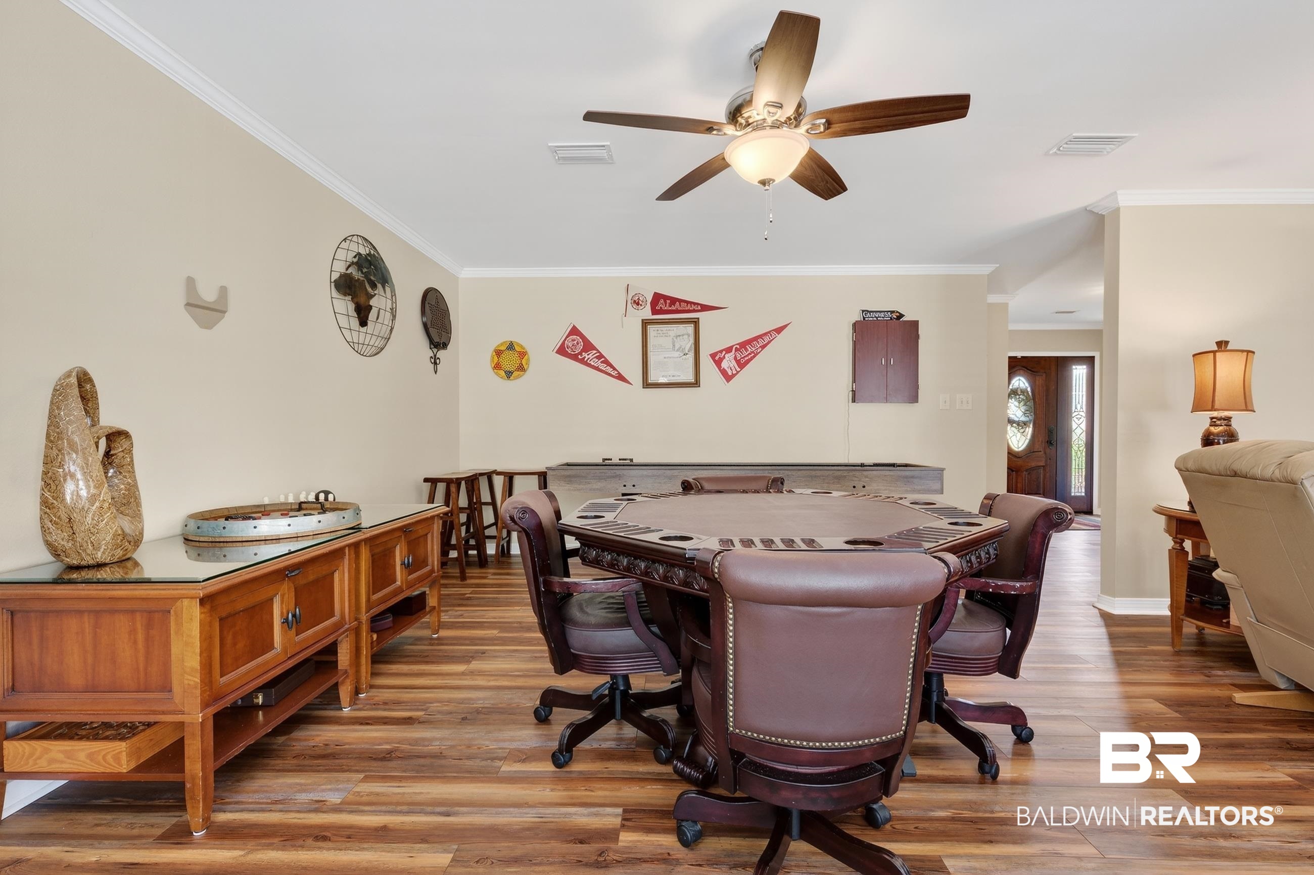 1271 Spring Valley Drive South Mobile, AL 36693 - Photo 10 of 56 Dining area with light wood-style flooring, crown molding, and ceiling fan