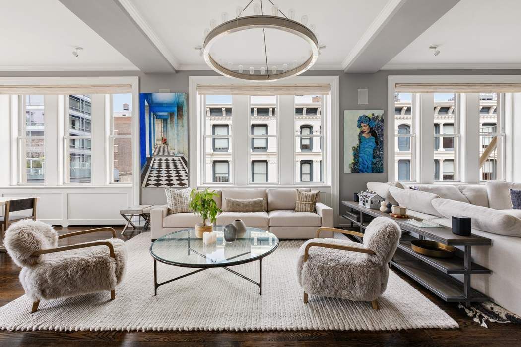 458 Broadway, Unit 6 Manhattan, NY 10013 - Photo 4 of 18 a living room with furniture a rug and a large window