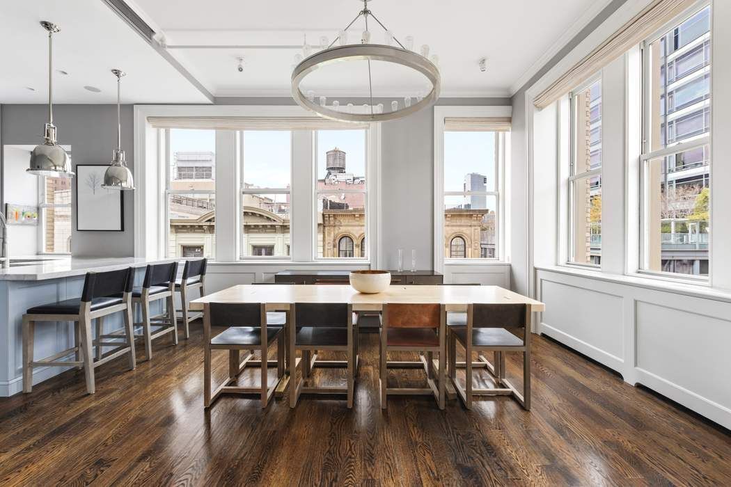 458 Broadway, Unit 6 Manhattan, NY 10013 - Photo 5 of 18 a view of a dining room with furniture window and wooden floor