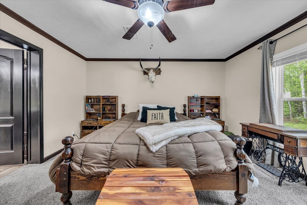 195 Roddy Springs Road Coalmont, TN 37313 - Photo 21 of 44 a bedroom with a bed and a chandelier