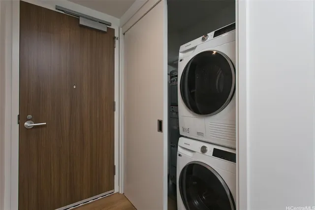 a utility room with dryer and washer