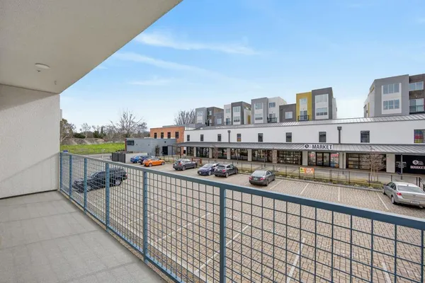a city view with tall buildings