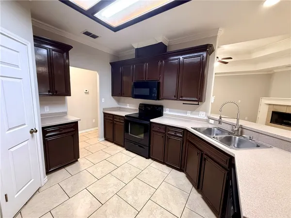 a kitchen with lots of counter top space