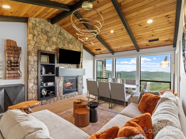 a living room with fireplace furniture and a flat screen tv