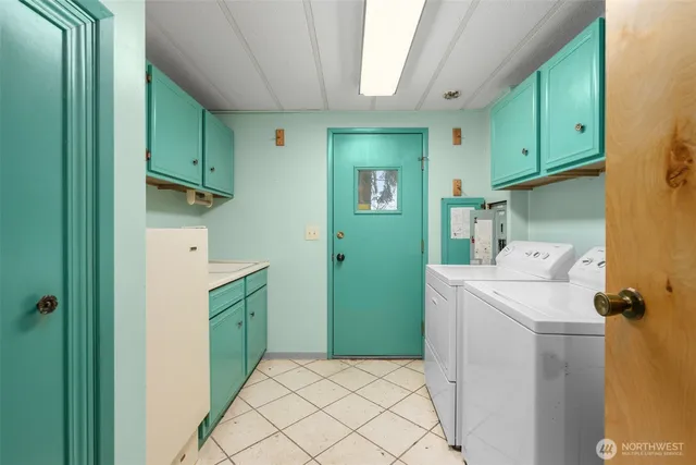 a room with washing machine