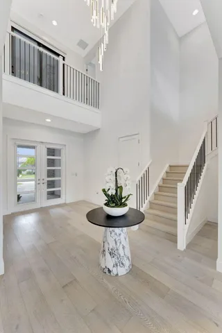 a view of a lake with houses in the background