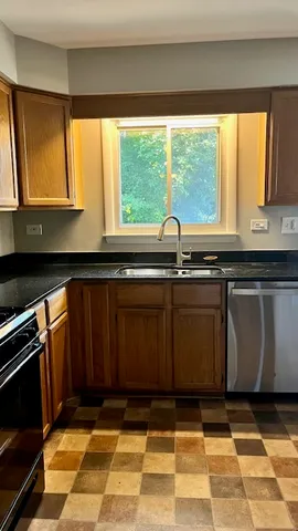 a kitchen with a sink a window and cabinets