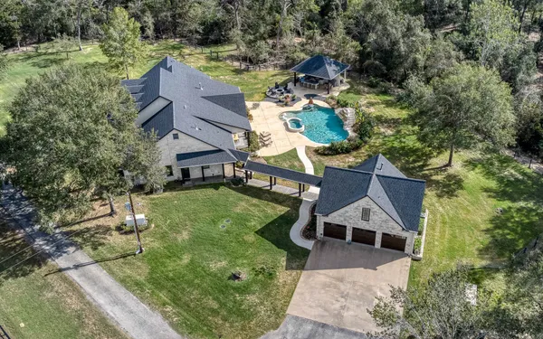 an aerial view of a house