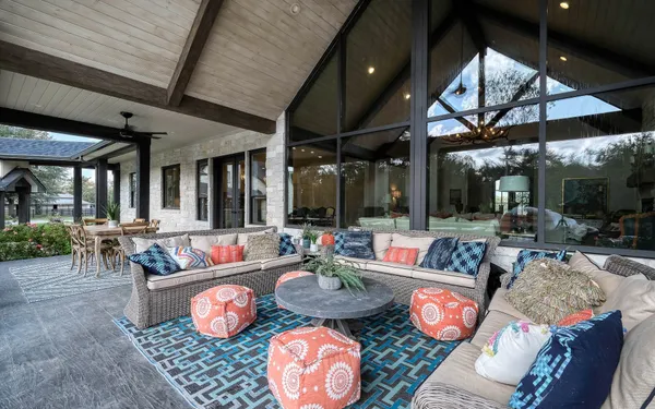 a outdoor space with patio the couches and a potted plant