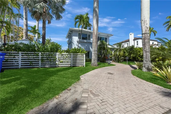 an aerial view of a house with swimming pool garden and patio