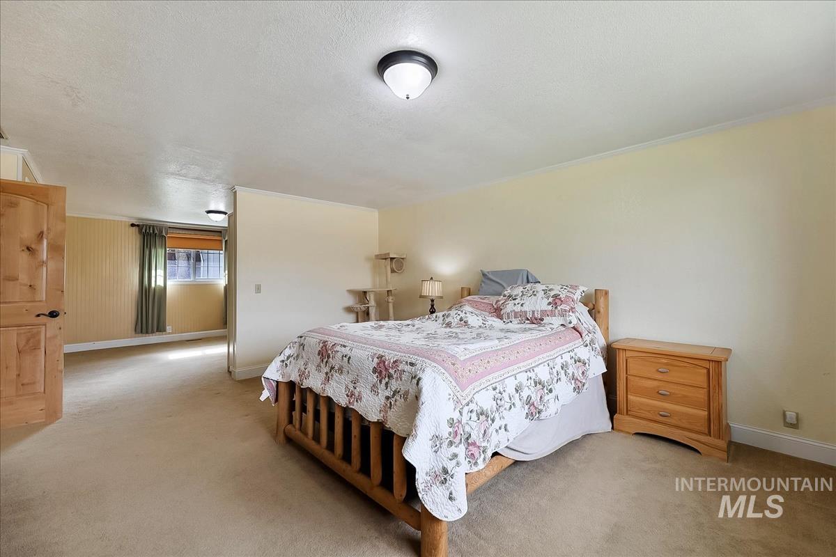 11875 West Hidden Valley Rim Road Boise, ID 83709 - Photo 17 of 36 Bedroom featuring light carpet and a textured ceiling