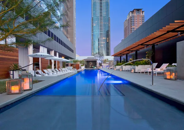 an outdoor space with swimming pool