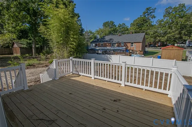 a view of a wooden deck