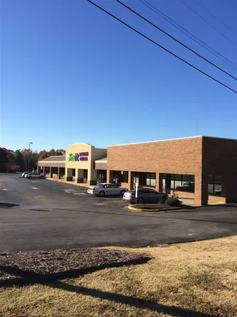 a front view of a building with street