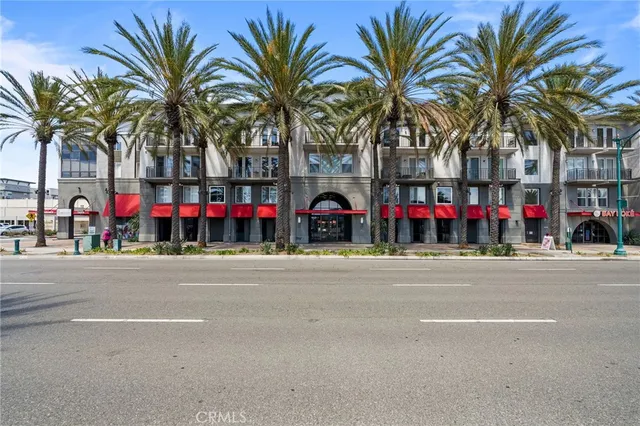 a view of street with cars parked palm trees