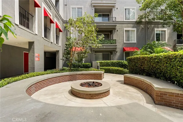 an outdoor space with seating