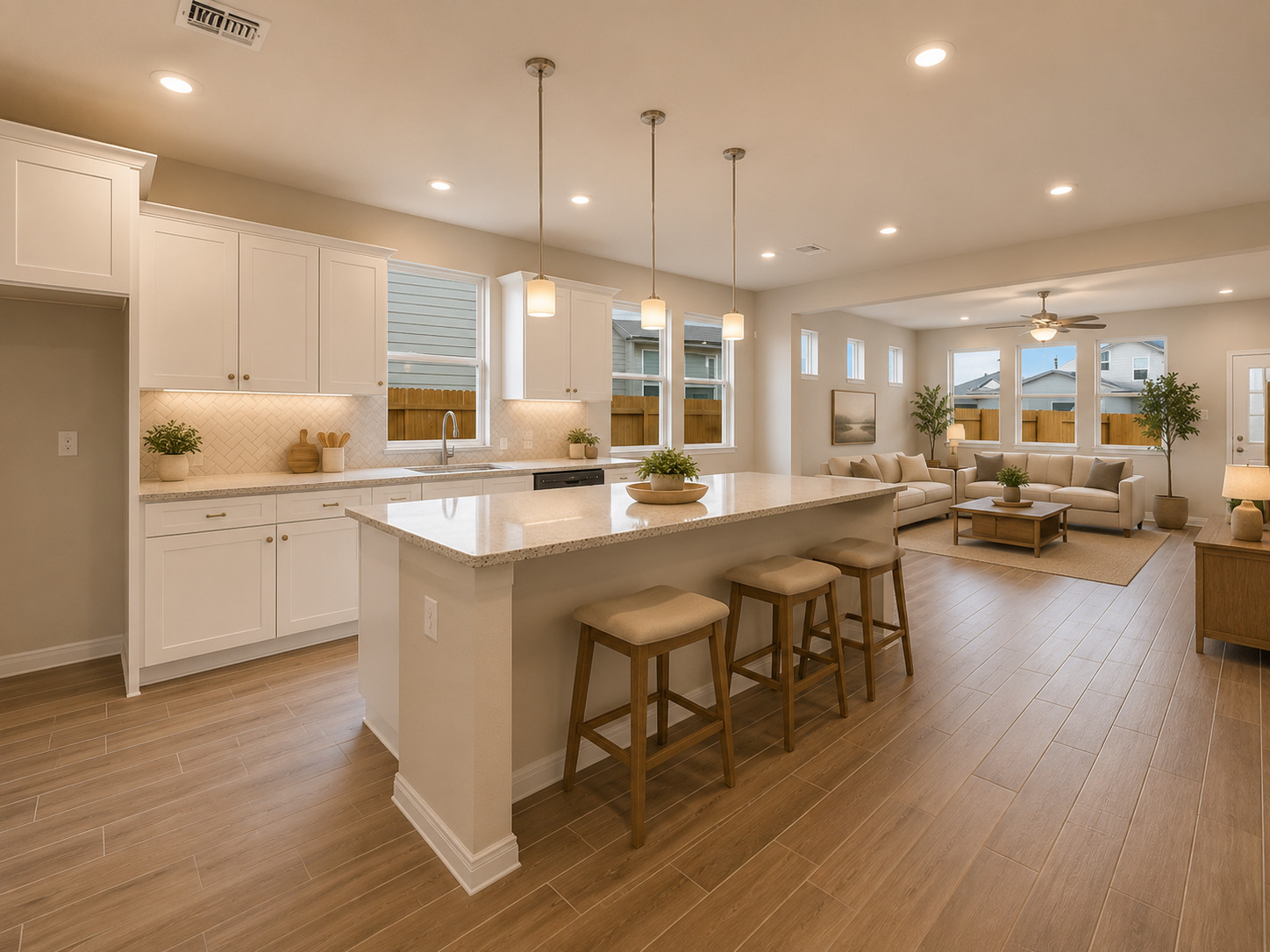 332 Stellar Wind Drive Georgetown, TX 78628 - Photo 16 of 40 Bright open-concept kitchen with a substantial island flows into a comfortable living area.