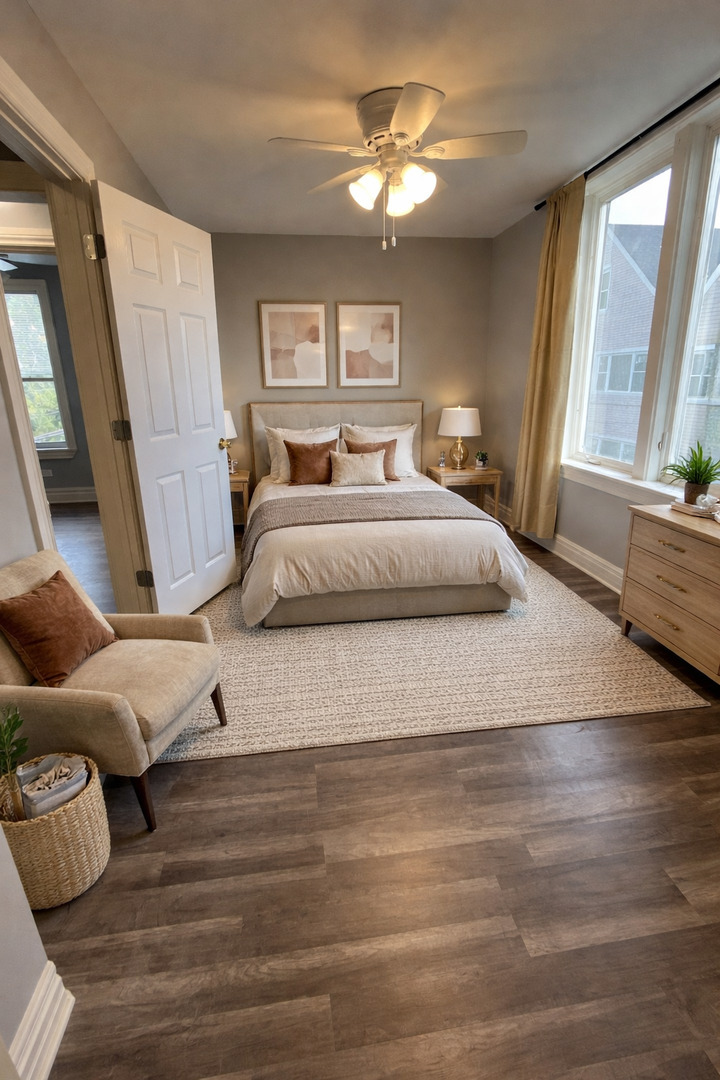 7438 South Champlain Avenue Chicago, IL 60619 - Photo 27 of 41 a spacious bedroom with a large bed and a chandelier