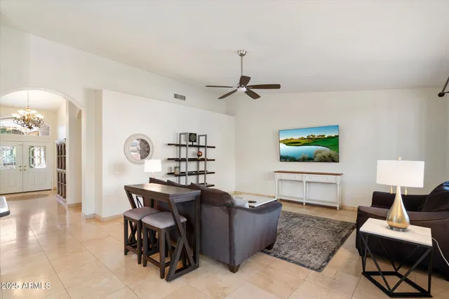a view of a dining area with furniture