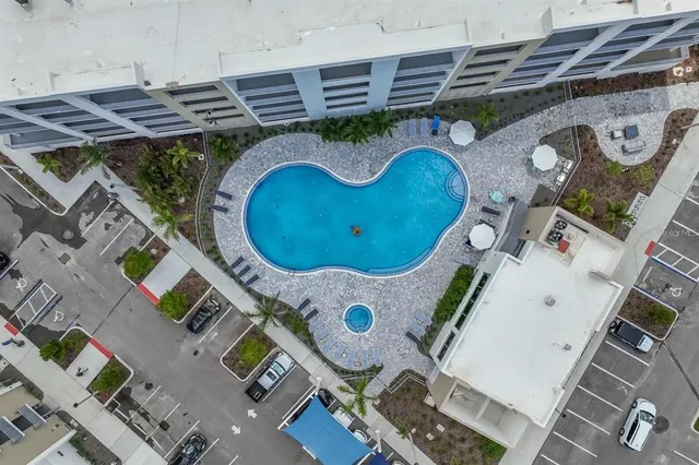 a building outdoor space with patio furniture