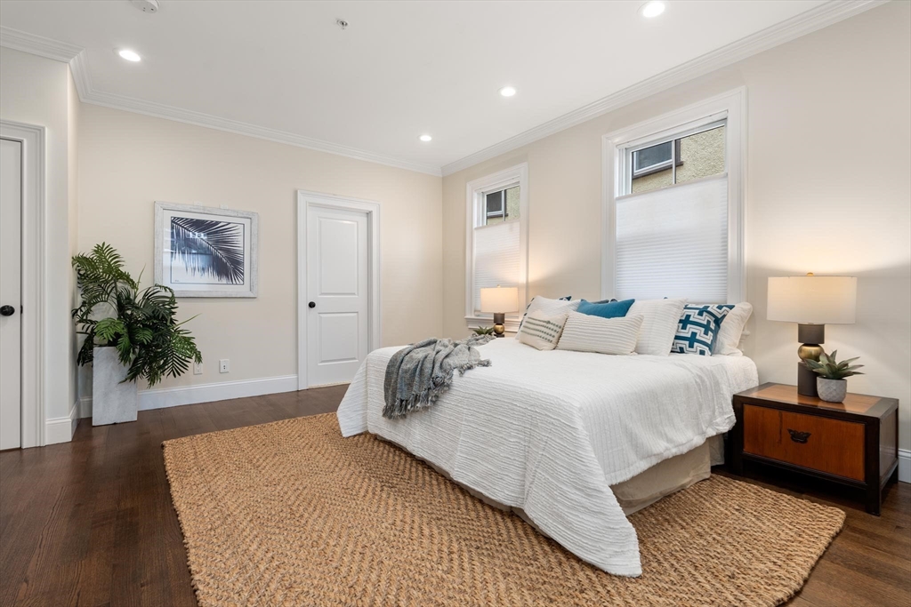 197 Rawson Road, Unit 1 Brookline, MA 02445 - Photo 9 of 27 a bedroom with a large bed and a potted plant