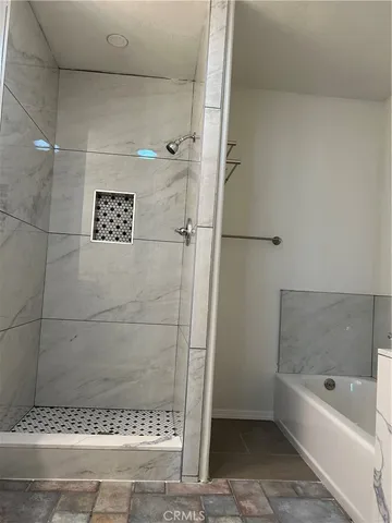a bathroom with a bathtub