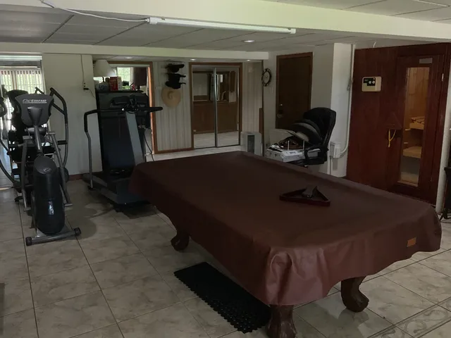 a room with gym equipment