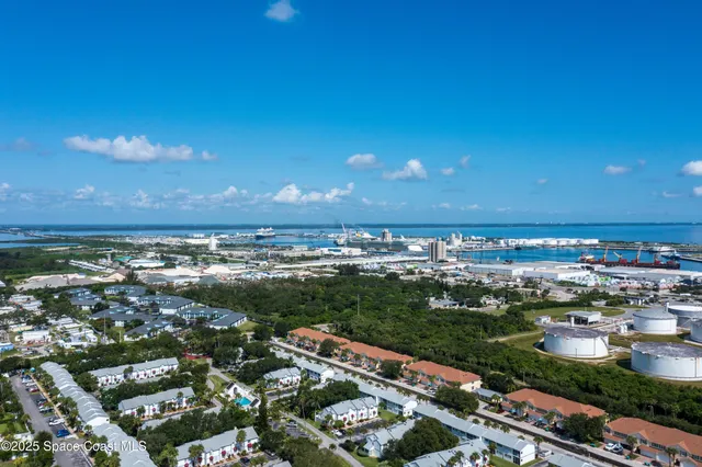 a city view with ocean