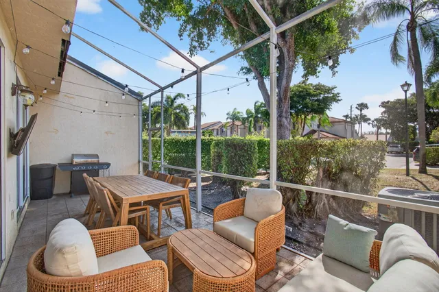 an aerial view of swimming pool and outdoor space