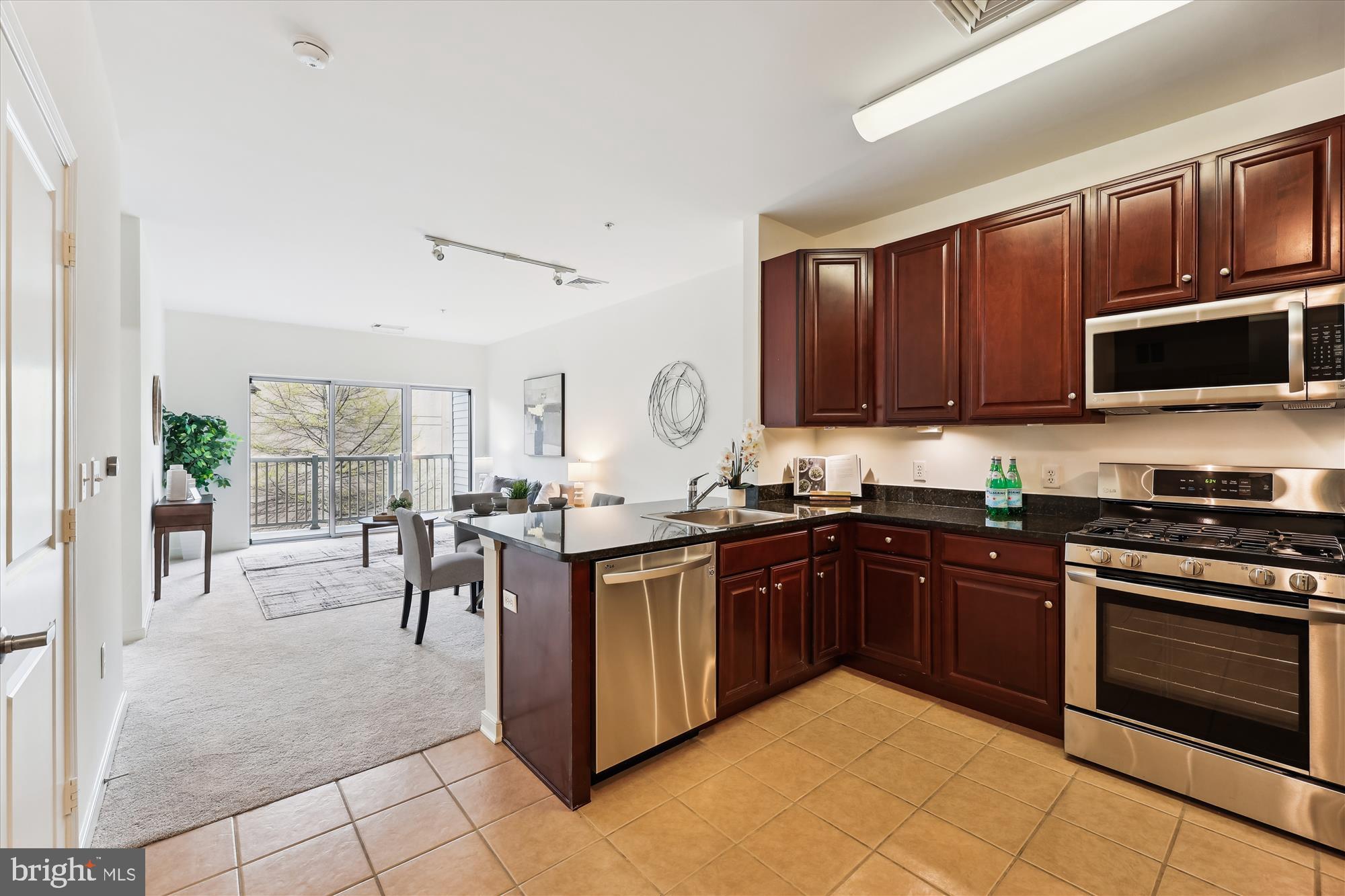 8045 Newell Street, Unit 319 Silver Spring, MD 20910 - Photo 13 of 66 a kitchen with stainless steel appliances granite countertop a stove top oven a sink dishwasher and cabinets