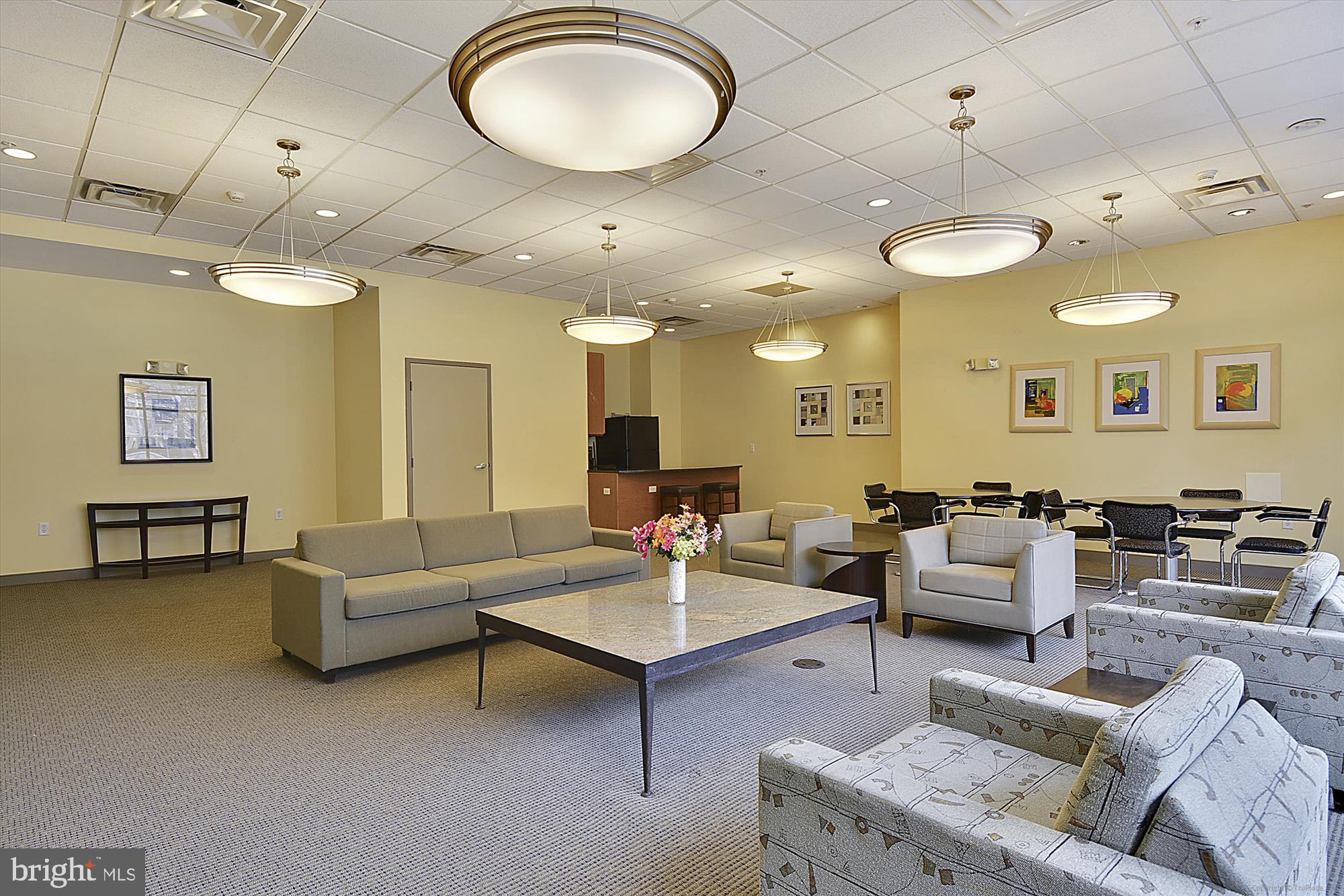 8045 Newell Street, Unit 319 Silver Spring, MD 20910 - Photo 45 of 66 a living room with furniture a chandelier and a large mirror