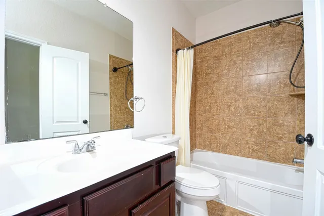 a bathroom with a sink a toilet and a large mirror