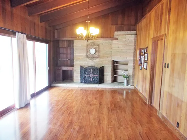 a closeup of a cabinet and a fireplace