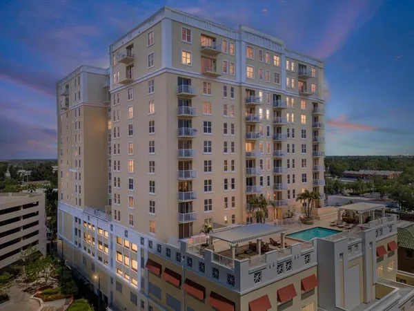 a view of a building from a balcony