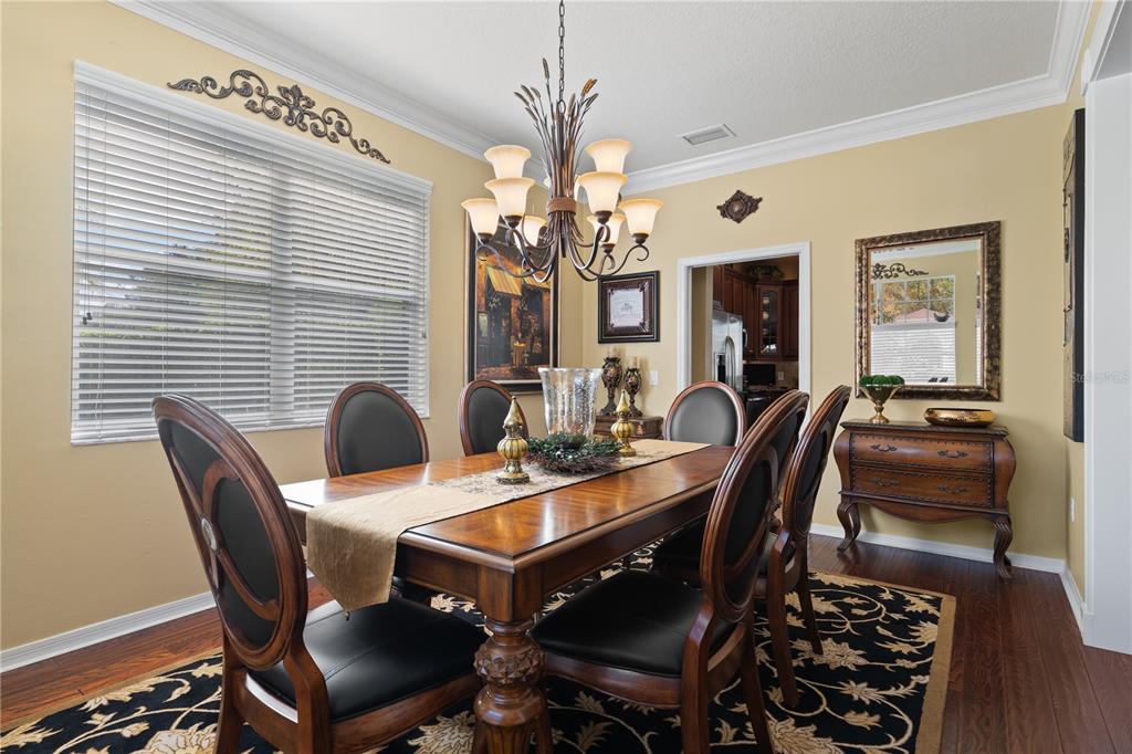 4202 Rotherham Court Palm Harbor, FL 34685 - Photo 12 of 61 a view of a dining room with furniture and chandelier