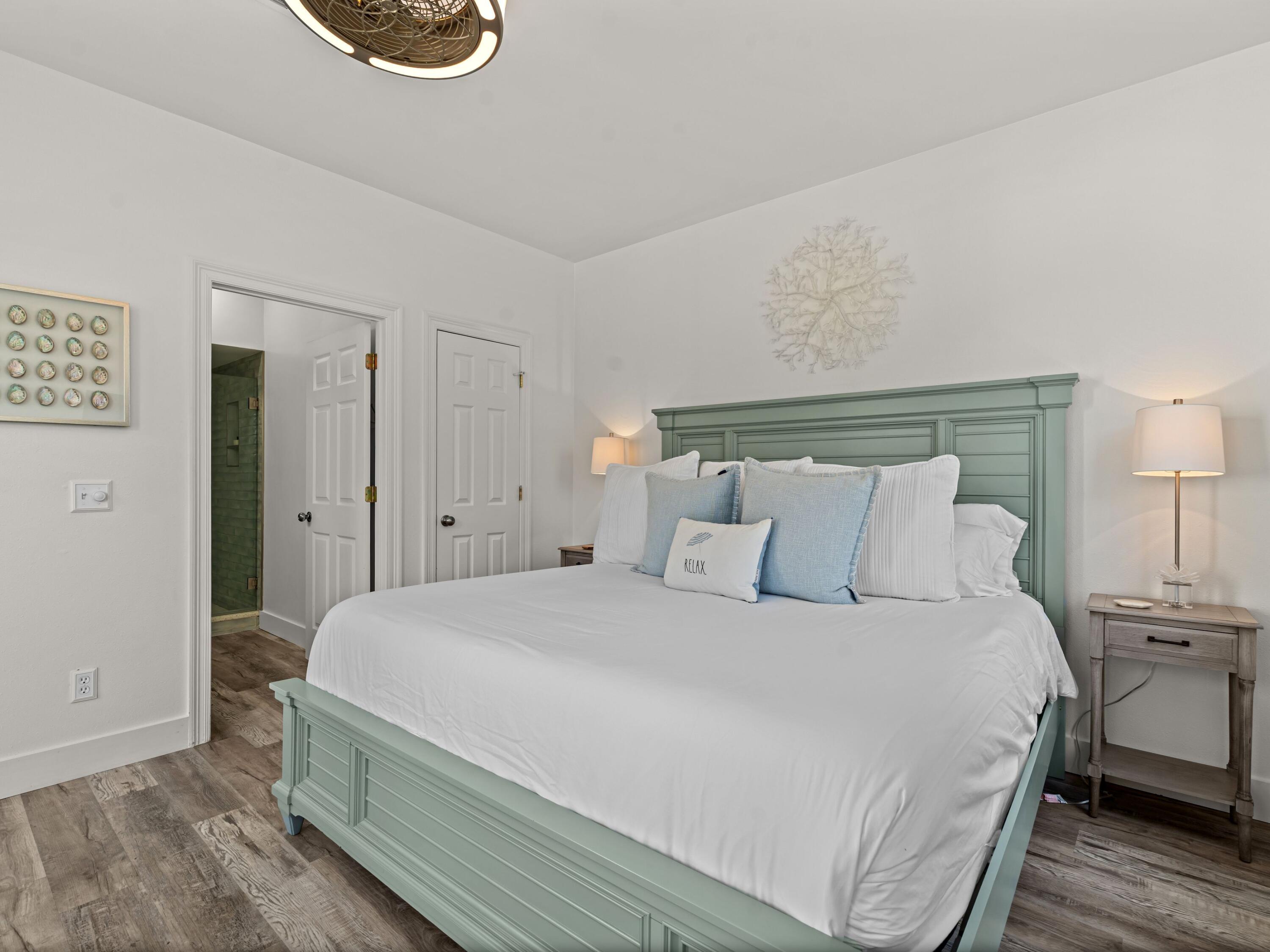 41 Longue Vue Drive Inlet Beach, FL 32461 - Photo 25 of 48 a bedroom with a bed and a lamp