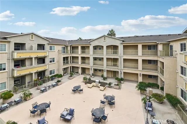 a front view of a building with windows